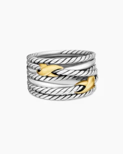 Double X Crossover Ring Sterling Silver with 18K Yellow Gold, 13mm