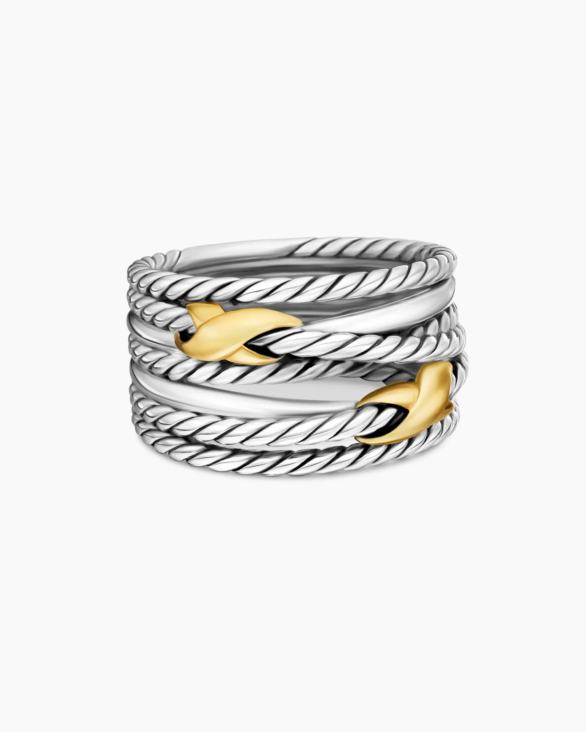 Double X Crossover Ring Sterling Silver with 18K Yellow Gold, 13mm