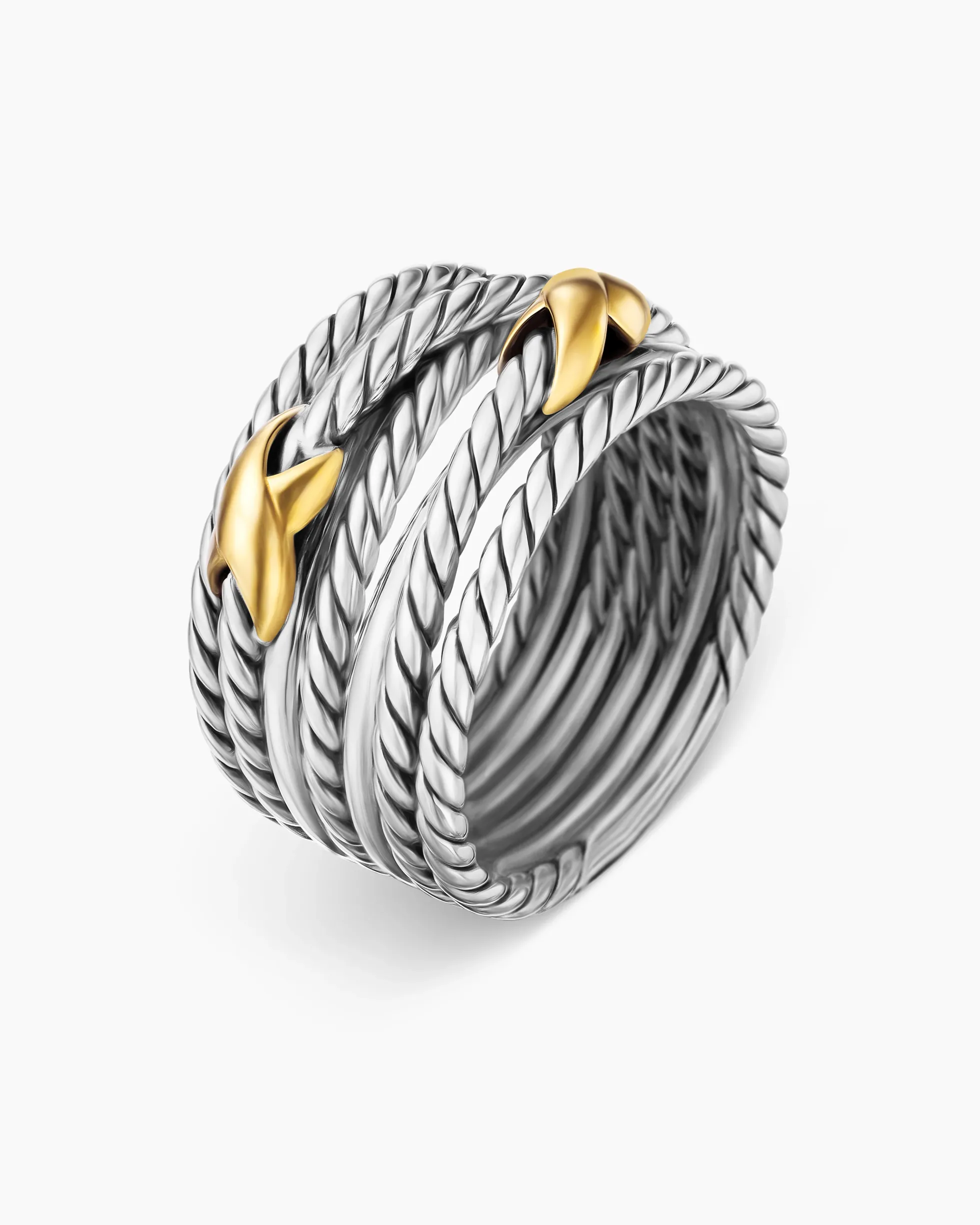 Double X Crossover Ring Sterling Silver with 18K Yellow Gold, 13mm