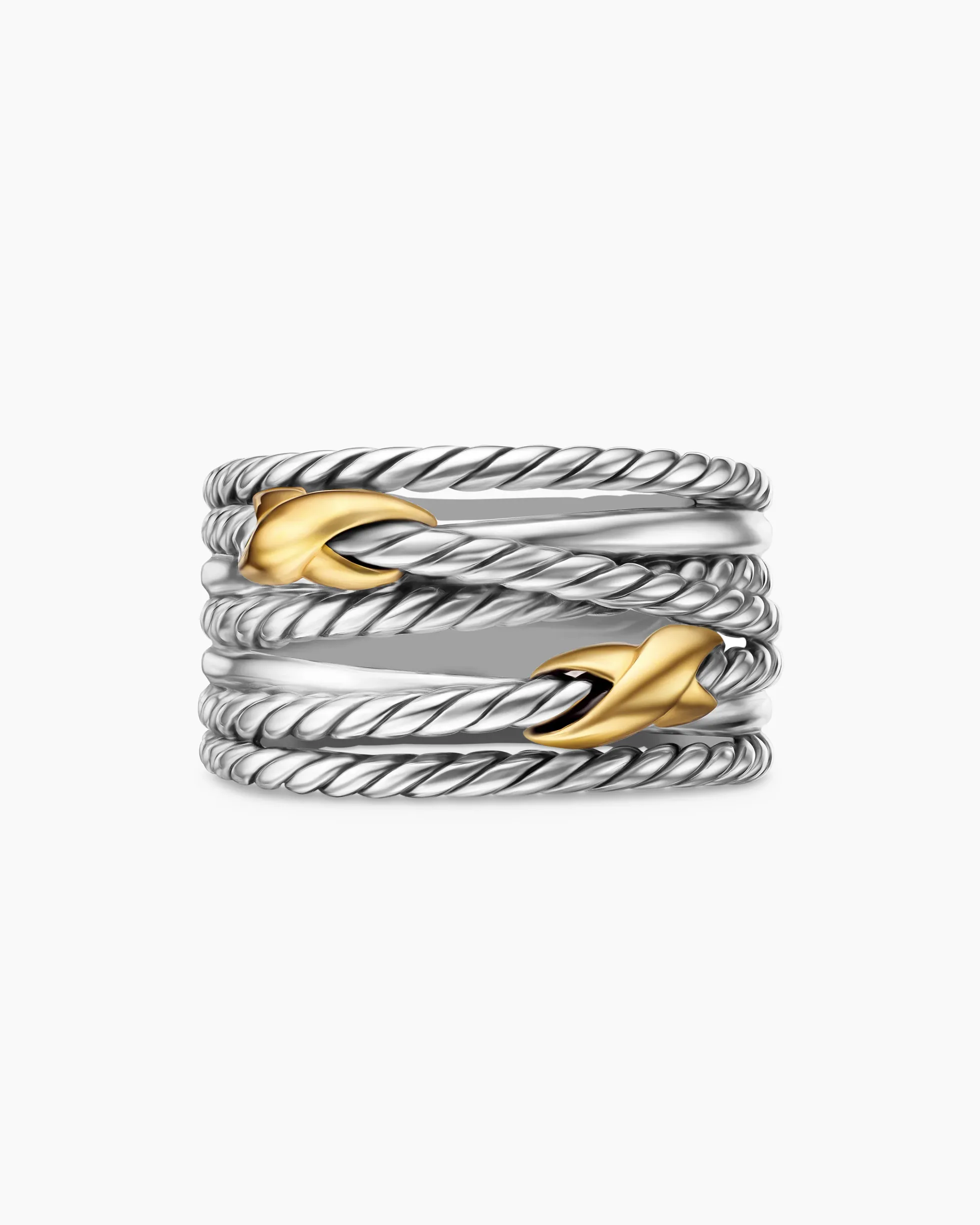 Double X Crossover Ring Sterling Silver with 18K Yellow Gold, 13mm