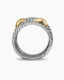 Double X Crossover Ring Sterling Silver with 18K Yellow Gold, 13mm