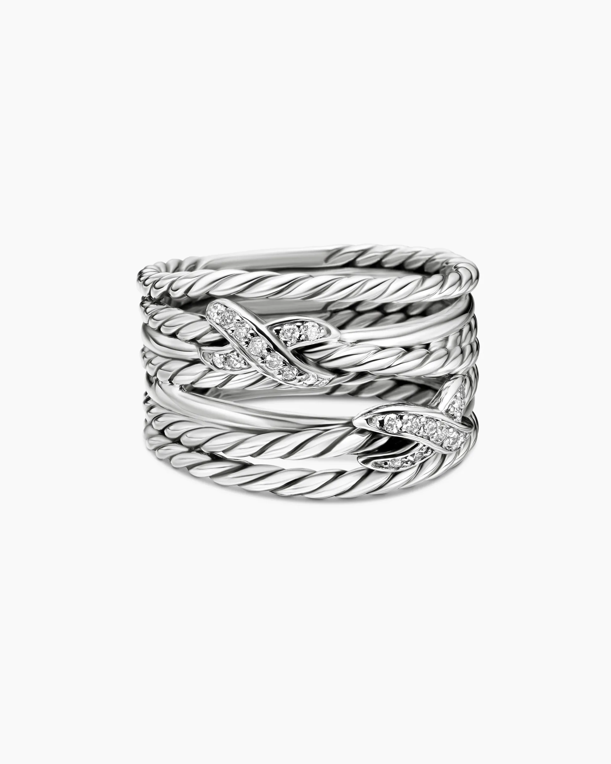 Double X Crossover Ring Sterling Silver with Diamonds, 13mm