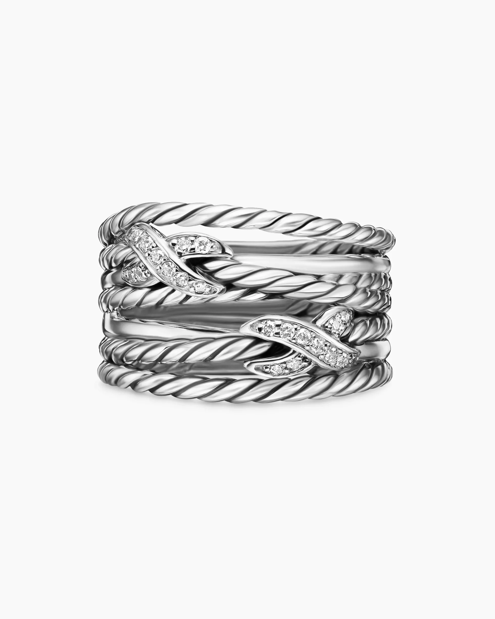 Double X Crossover Ring Sterling Silver with Diamonds, 13mm