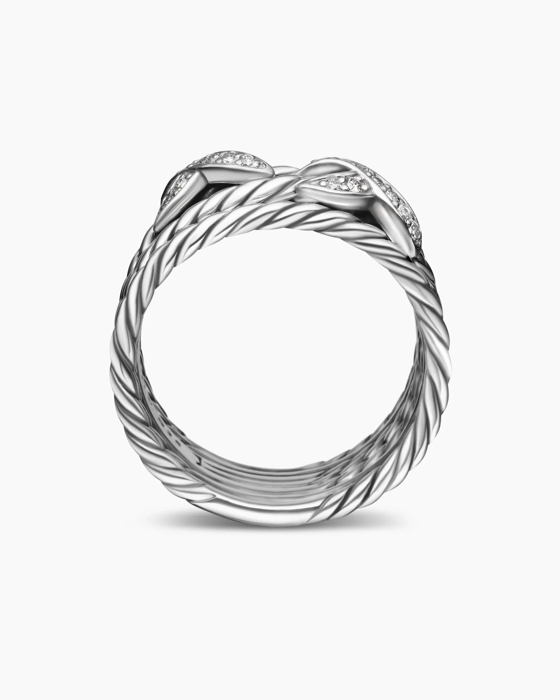 Double X Crossover Ring Sterling Silver with Diamonds, 13mm