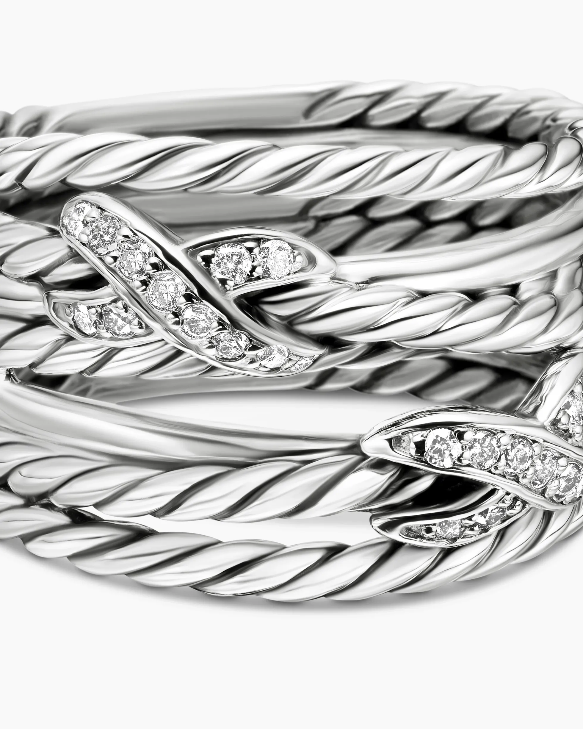Double X Crossover Ring Sterling Silver with Diamonds, 13mm