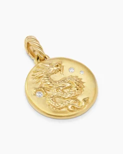 Dragon Amulet 18K Yellow Gold with Diamonds, 19mm