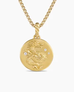 Dragon Amulet 18K Yellow Gold with Diamonds, 19mm