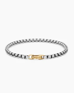 DY Bel Aire Box Chain Bracelet Sterling Silver with 14K Yellow Gold, 4mm
