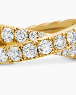 DY Crossover® Band Ring 18K Yellow Gold with Diamonds, 8mm