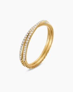 DY Crossover® Micro Pavé Band Ring 18K Yellow Gold with Pavé Diamonds, 3.14mm