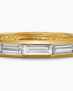 DY Delaunay Band Ring 18K Yellow Gold with Baguette Diamonds, 3.2mm