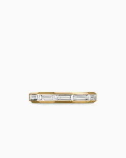 DY Delaunay Band Ring 18K Yellow Gold with Baguette Diamonds, 3.2mm