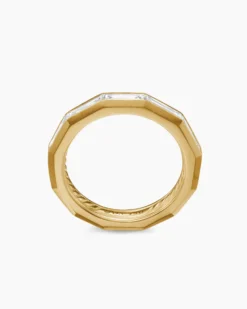 DY Delaunay Band Ring 18K Yellow Gold with Baguette Diamonds, 3.2mm