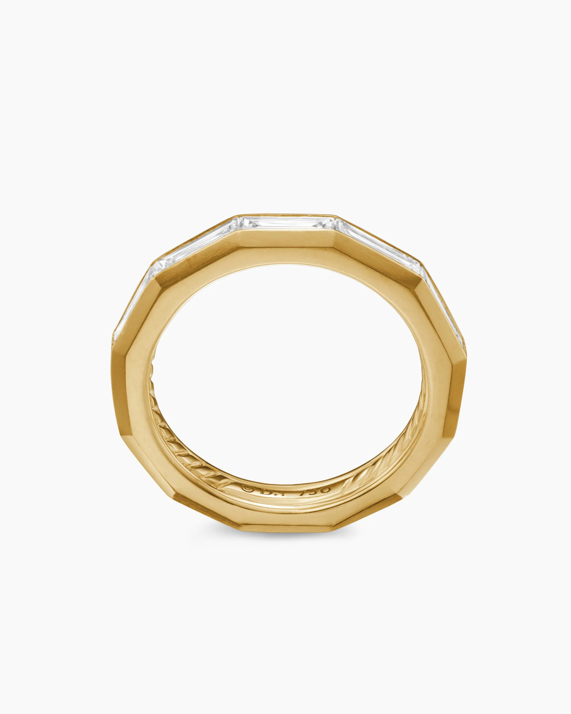 DY Delaunay Band Ring 18K Yellow Gold with Baguette Diamonds, 3.2mm