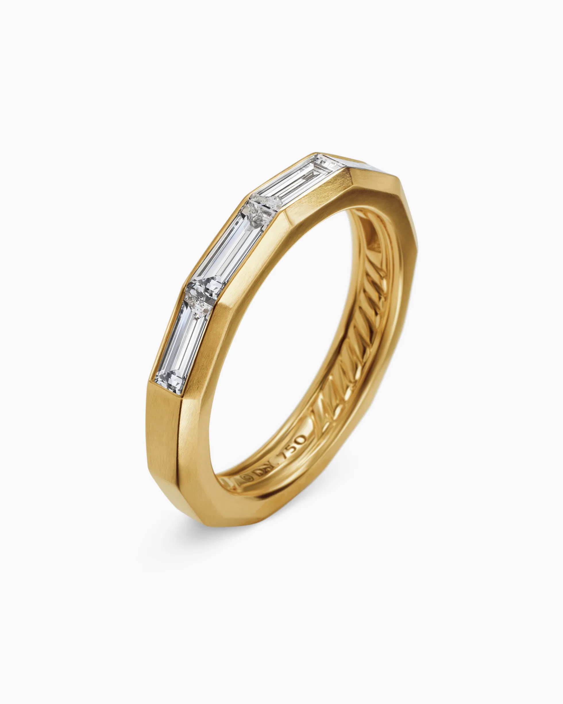 DY Delaunay Band Ring 18K Yellow Gold with Baguette Diamonds, 3.2mm