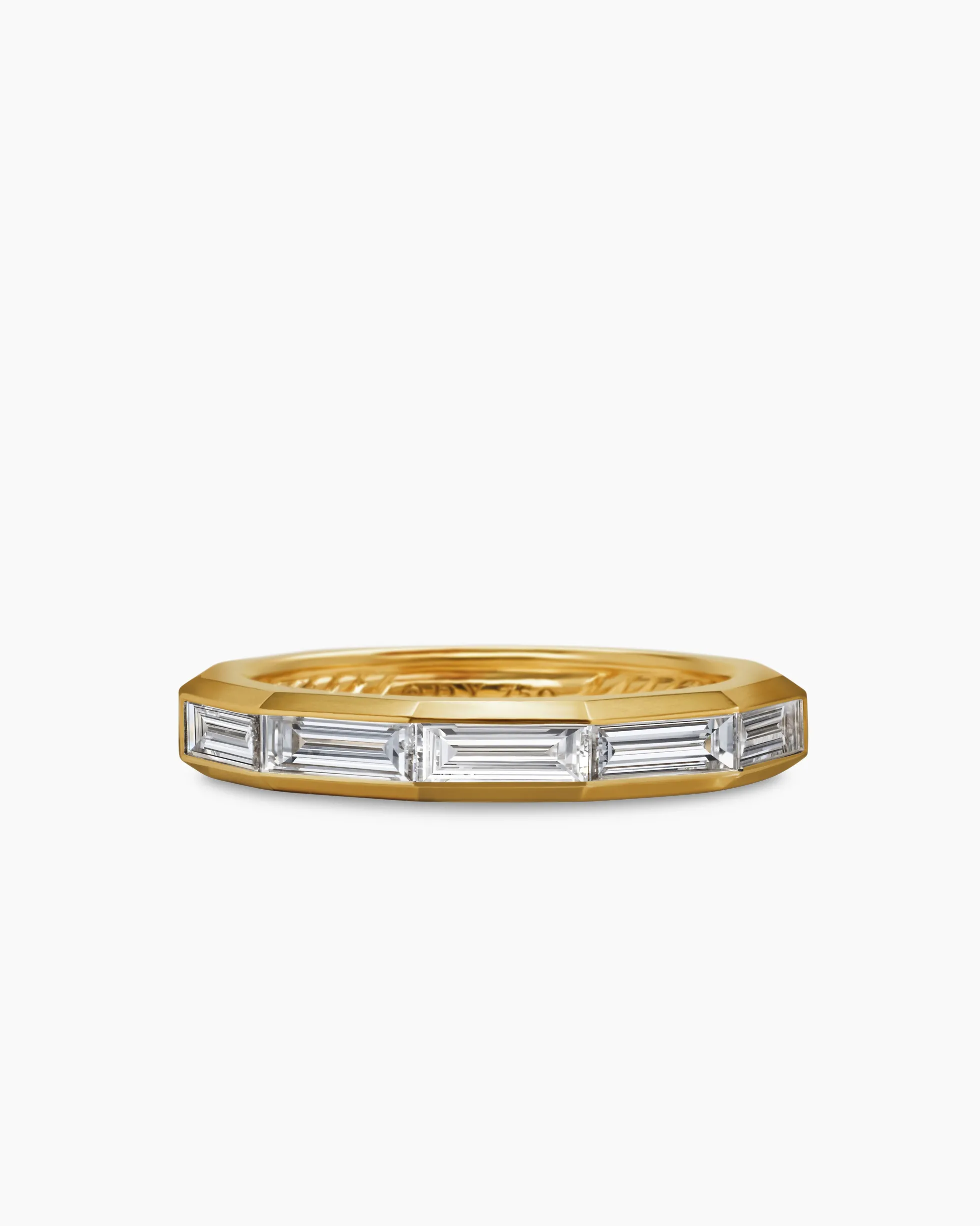DY Delaunay Band Ring 18K Yellow Gold with Baguette Diamonds, 3.2mm