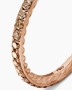 DY Eden Band Ring 18K Rose Gold with Pavé Cognac Diamonds, 1.85mm