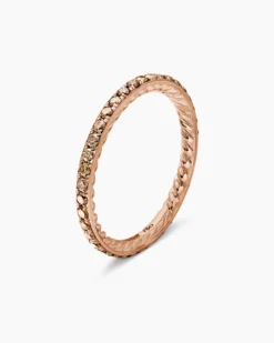 DY Eden Band Ring 18K Rose Gold with Pavé Cognac Diamonds, 1.85mm
