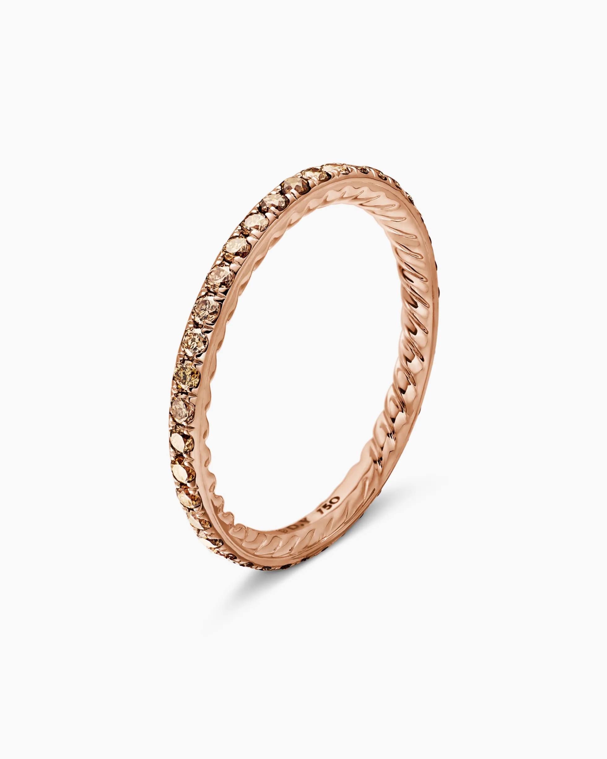 DY Eden Band Ring 18K Rose Gold with Pavé Cognac Diamonds, 1.85mm