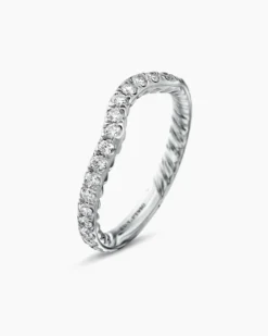 DY Eden Band Ring Platinum with Pavé Diamonds, 2.3mm