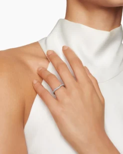 DY Eden Band Ring Platinum with Pavé Diamonds, 2.3mm