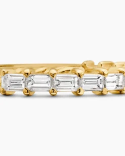 DY Eden Partway Band Ring 18K Yellow Gold with Baguette Diamonds, 2mm