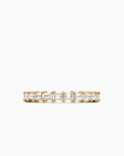 DY Eden Partway Band Ring 18K Yellow Gold with Baguette Diamonds, 2mm