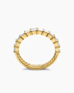 DY Eden Partway Band Ring 18K Yellow Gold with Baguette Diamonds, 2mm