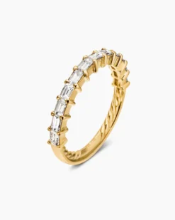 DY Eden Partway Band Ring 18K Yellow Gold with Baguette Diamonds, 2mm