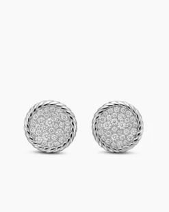 DY Elements® Button Stud Earrings Sterling Silver with Diamonds, 13.6mm