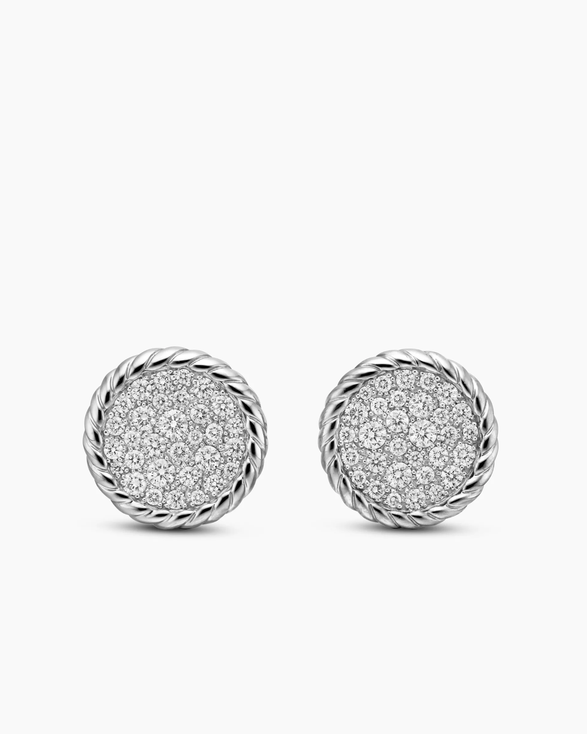 DY Elements® Button Stud Earrings Sterling Silver with Diamonds, 13.6mm