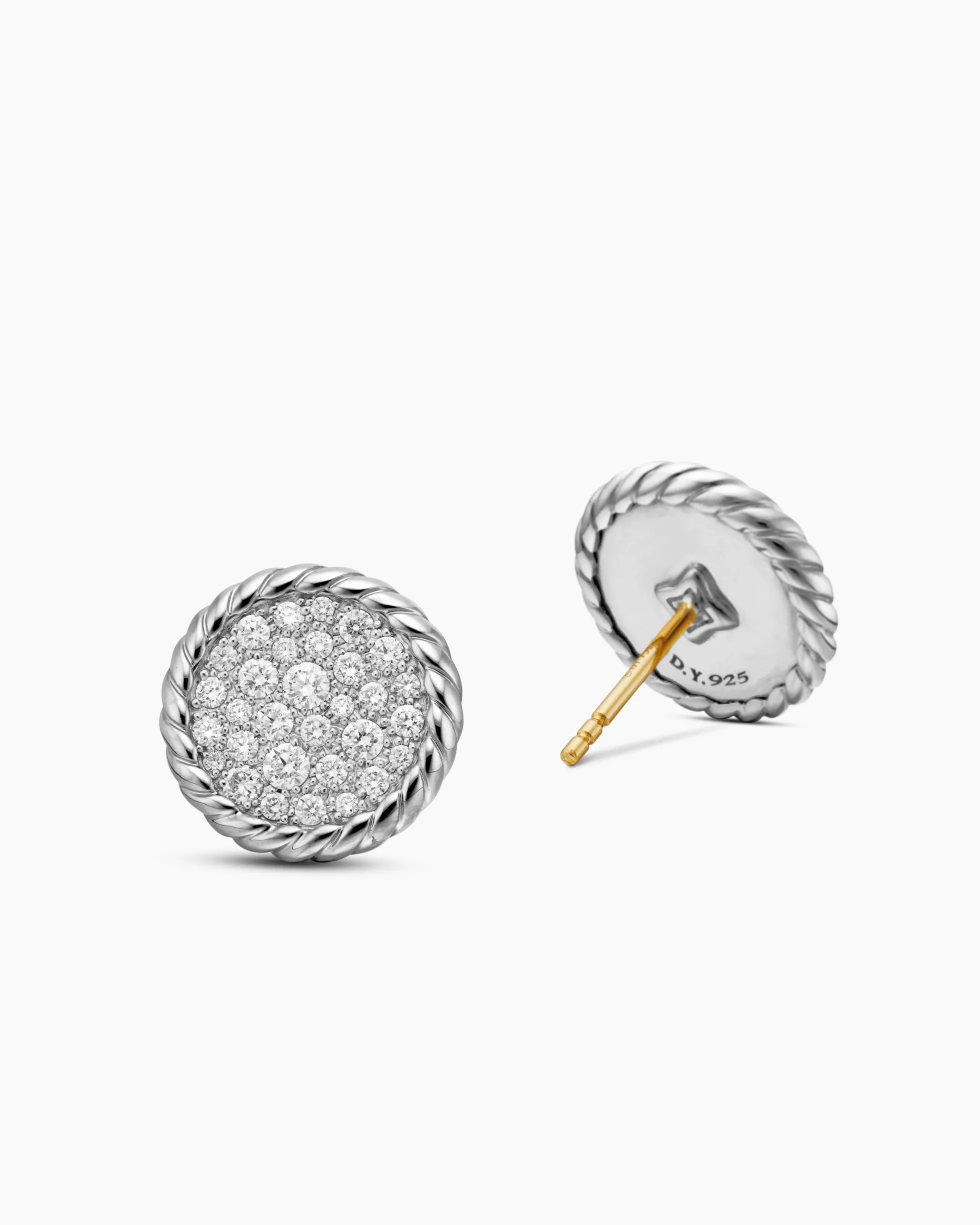 DY Elements® Button Stud Earrings Sterling Silver with Diamonds, 13.6mm