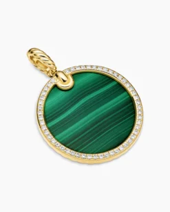 DY Elements® Disc Pendant 18K Yellow Gold with Malachite and Diamond Rim, 24mm