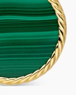 DY Elements® Disc Pendant 18K Yellow Gold with Malachite and Diamond Rim, 24mm