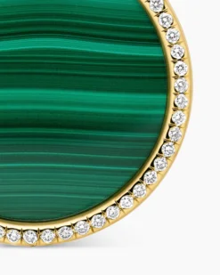 DY Elements® Disc Pendant 18K Yellow Gold with Malachite and Diamond Rim, 24mm