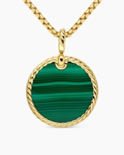 DY Elements® Disc Pendant 18K Yellow Gold with Malachite and Diamond Rim, 24mm