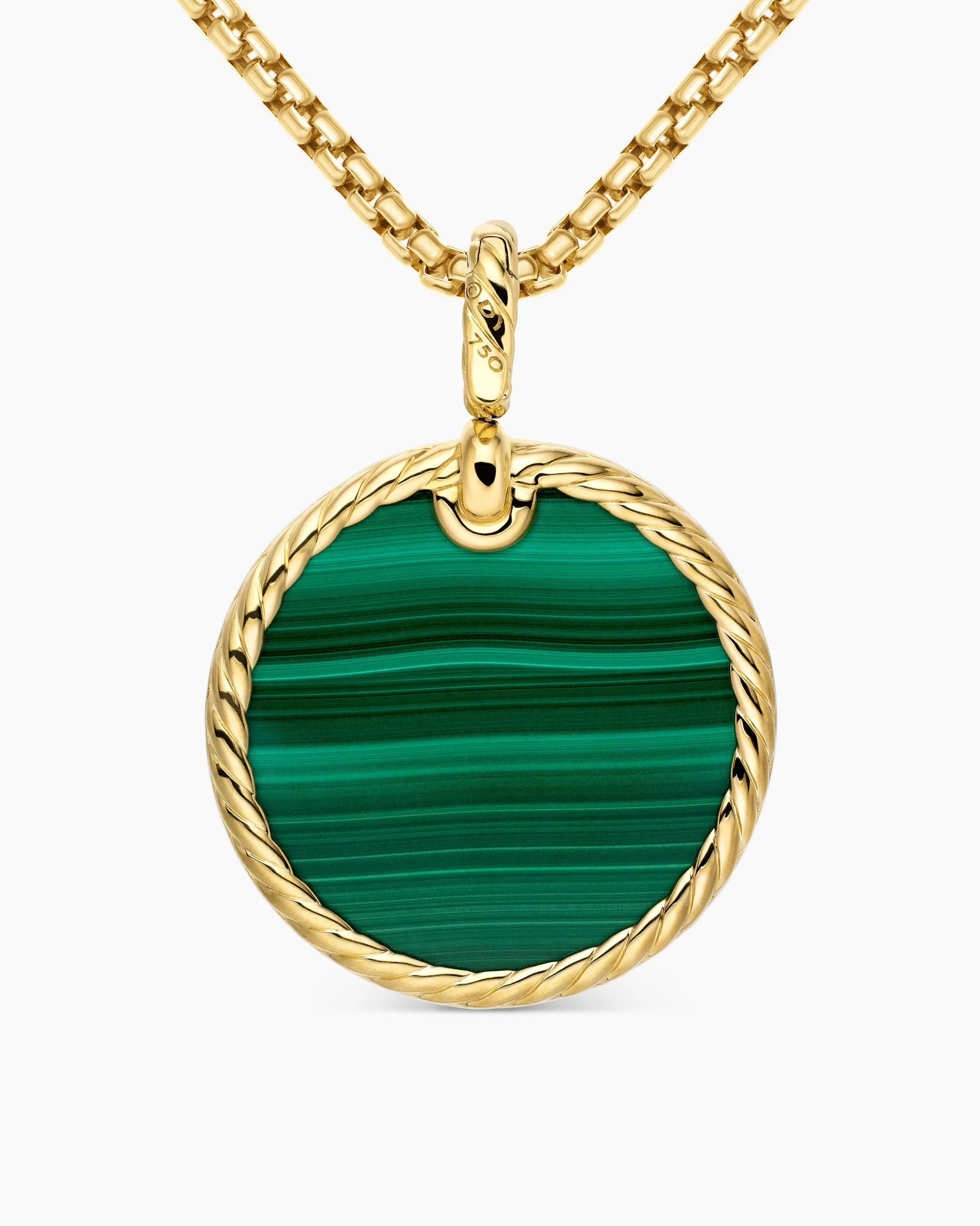 DY Elements® Disc Pendant 18K Yellow Gold with Malachite and Diamond Rim, 24mm