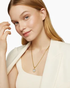 DY Elements® Disc Pendant 18K Yellow Gold with Diamonds, 14mm