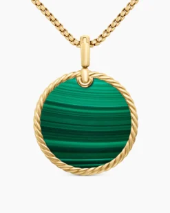 DY Elements® Disc Pendant 18K Yellow Gold with Malachite, 32mm