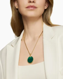 DY Elements® Disc Pendant 18K Yellow Gold with Malachite, 32mm