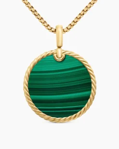 DY Elements® Disc Pendant 18K Yellow Gold with Malachite, 32mm