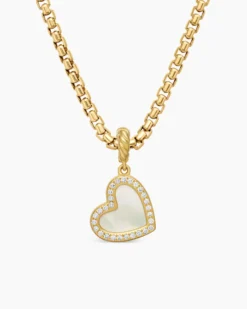 DY Elements® Heart Pendant 18K Yellow Gold with Mother of Pearl and Diamonds, 11mm