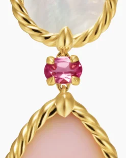 DY Elements® Statement Drop Earrings 18K Yellow Gold with Pink Opal, Mother of Pearl and Pink Tourmaline, 70mm