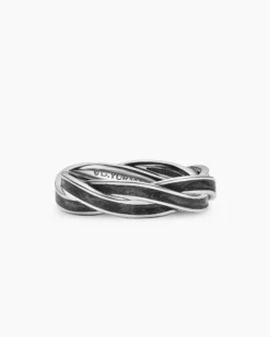 DY Helios™ Band Ring 18K White Gold with Forged Carbon, 6mm