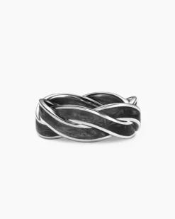 DY Helios™ Band Ring 18K White Gold with Forged Carbon, 9mm