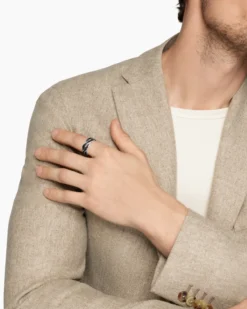 DY Helios™ Band Ring 18K White Gold with Forged Carbon, 9mm