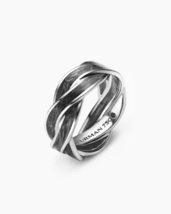 DY Helios™ Band Ring 18K White Gold with Forged Carbon, 9mm