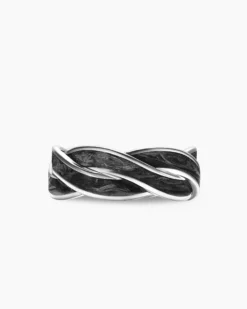 DY Helios™ Band Ring 18K White Gold with Forged Carbon, 9mm