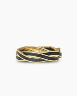 DY Helios™ Band Ring 18K Yellow Gold with Forged Carbon, 6mm