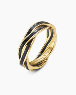 DY Helios™ Band Ring 18K Yellow Gold with Forged Carbon, 6mm